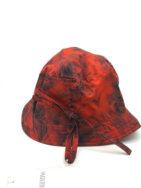 Valentino Garavani Nylon Red Floral Rose Print Bow Bucket Rain Hat main image 6